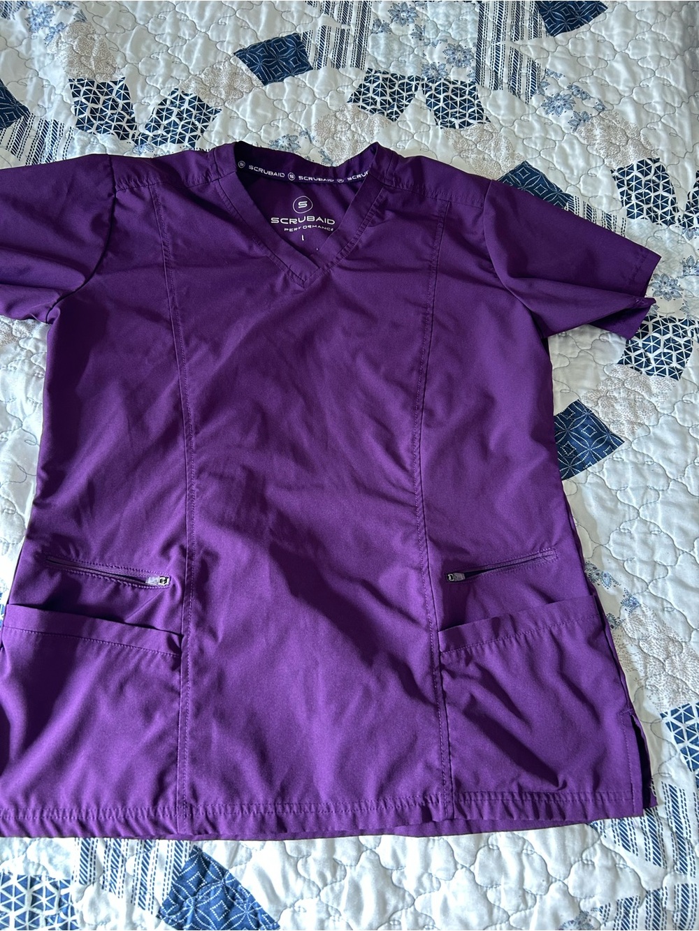 ScrubAid Women's V-Neck Short Sleeve Scrub Top in Purple